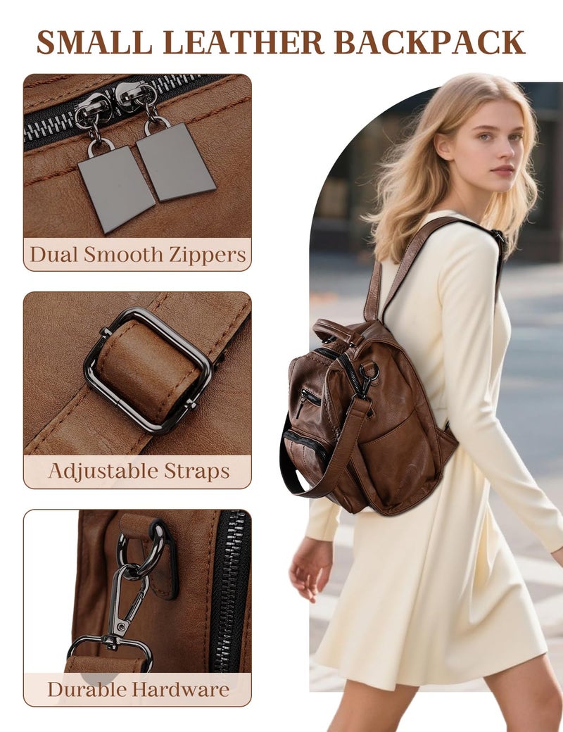 RAVUO Women Backpack Purse, PU Leather Mini Backpack Fashion Shoulder Bag for Ladies Three Ways to Carry (Brown) - Image 3